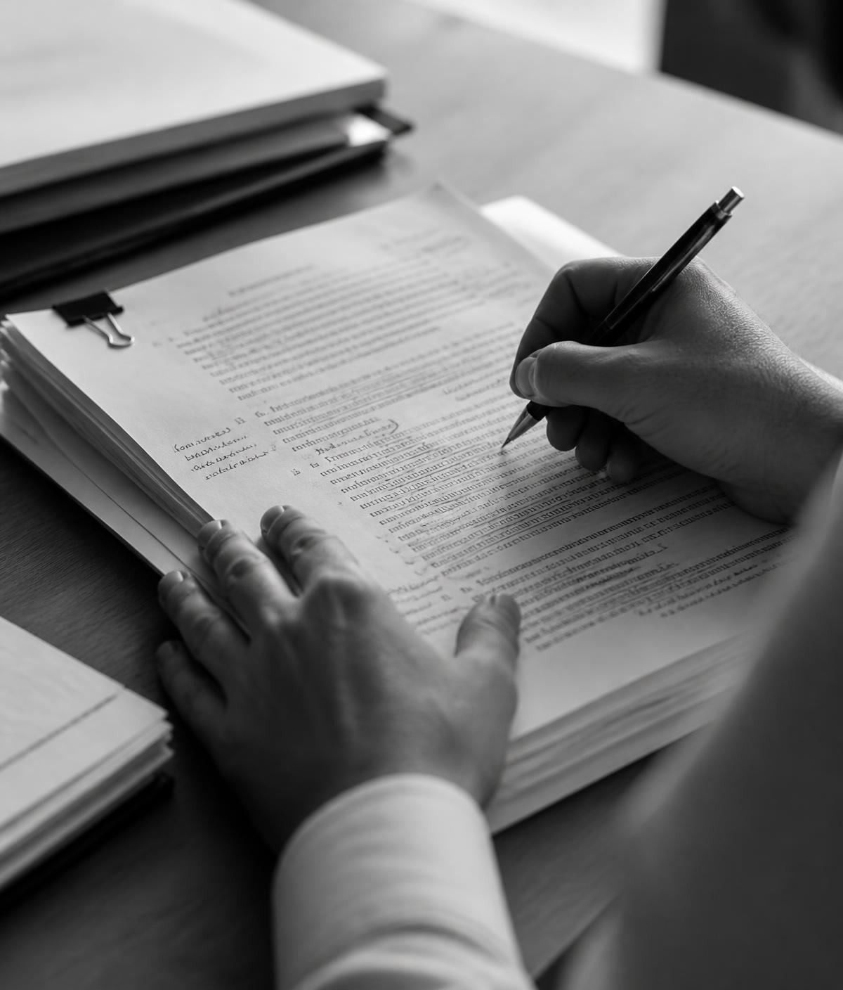 Attorney annotating a printed brief